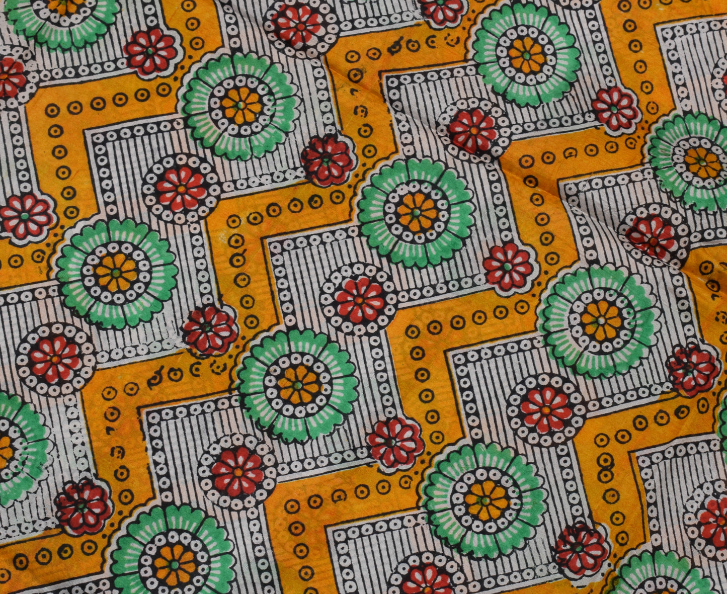 Sushila Vintage Indian Saree 100% Pure Silk Hand Block Printed Soft Craft Fabric