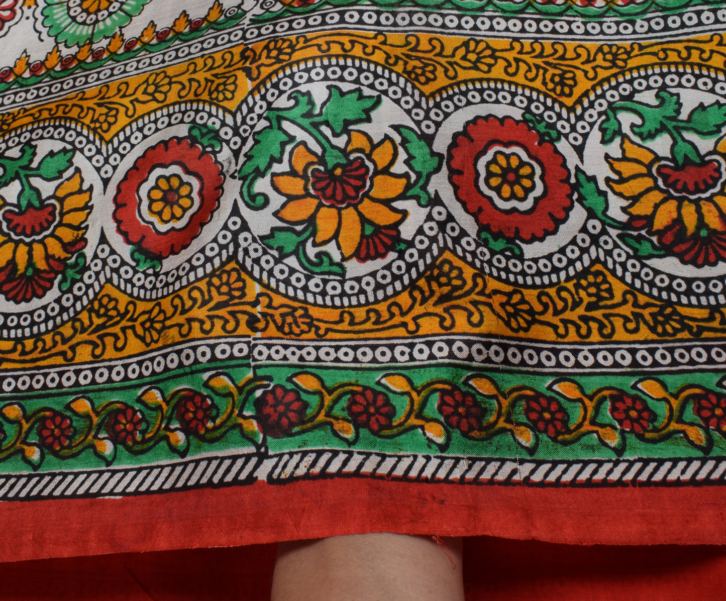 Sushila Vintage Indian Saree 100% Pure Silk Hand Block Printed Soft Craft Fabric