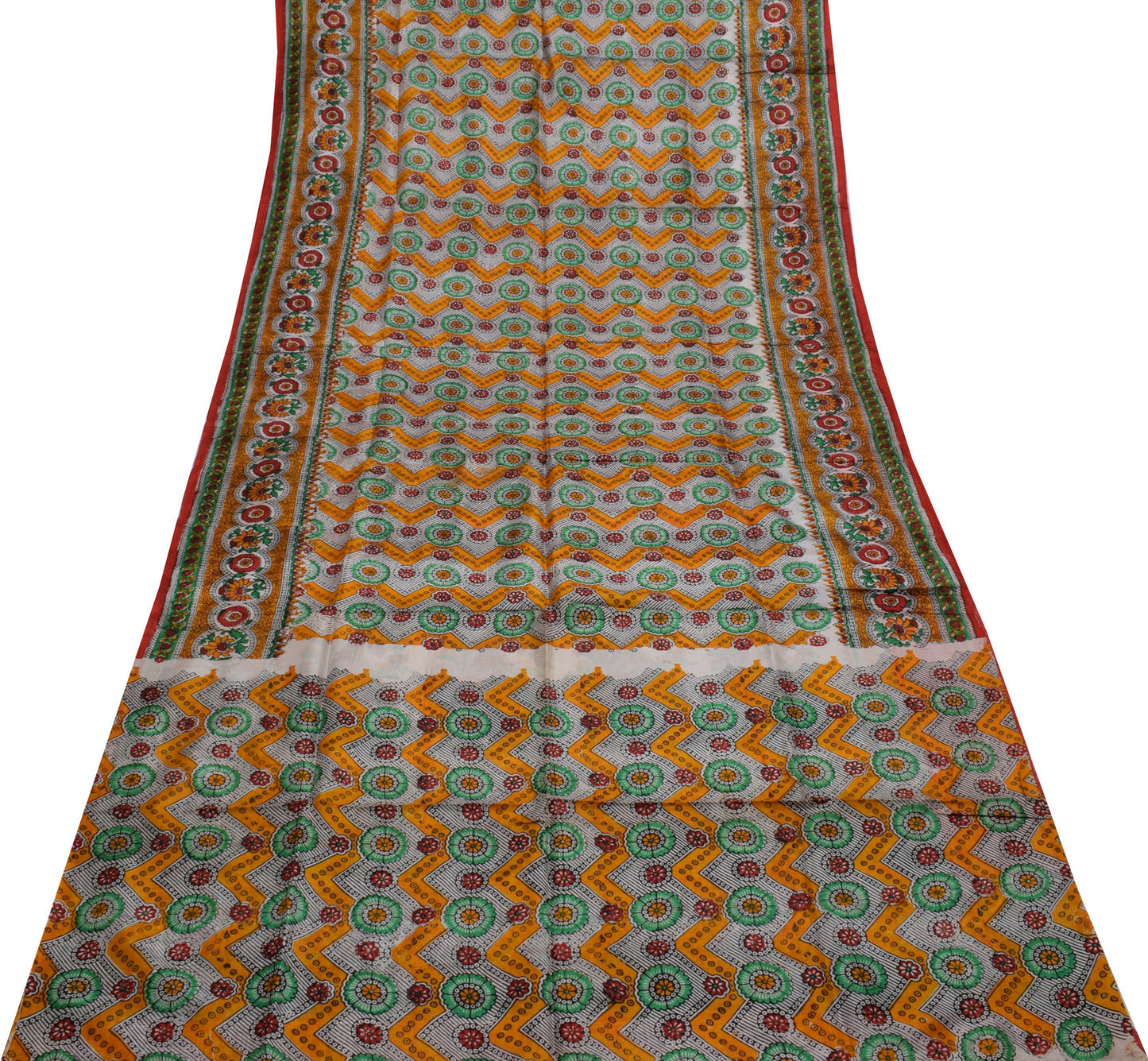 Sushila Vintage Indian Saree 100% Pure Silk Hand Block Printed Soft Craft Fabric