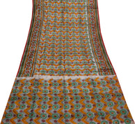 Sushila Vintage Indian Saree 100% Pure Silk Hand Block Printed Soft Craft Fabric