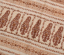 Sushila Vintage Cream Saree 100% Pure Silk Printed Paisley Soft Craft Fabric