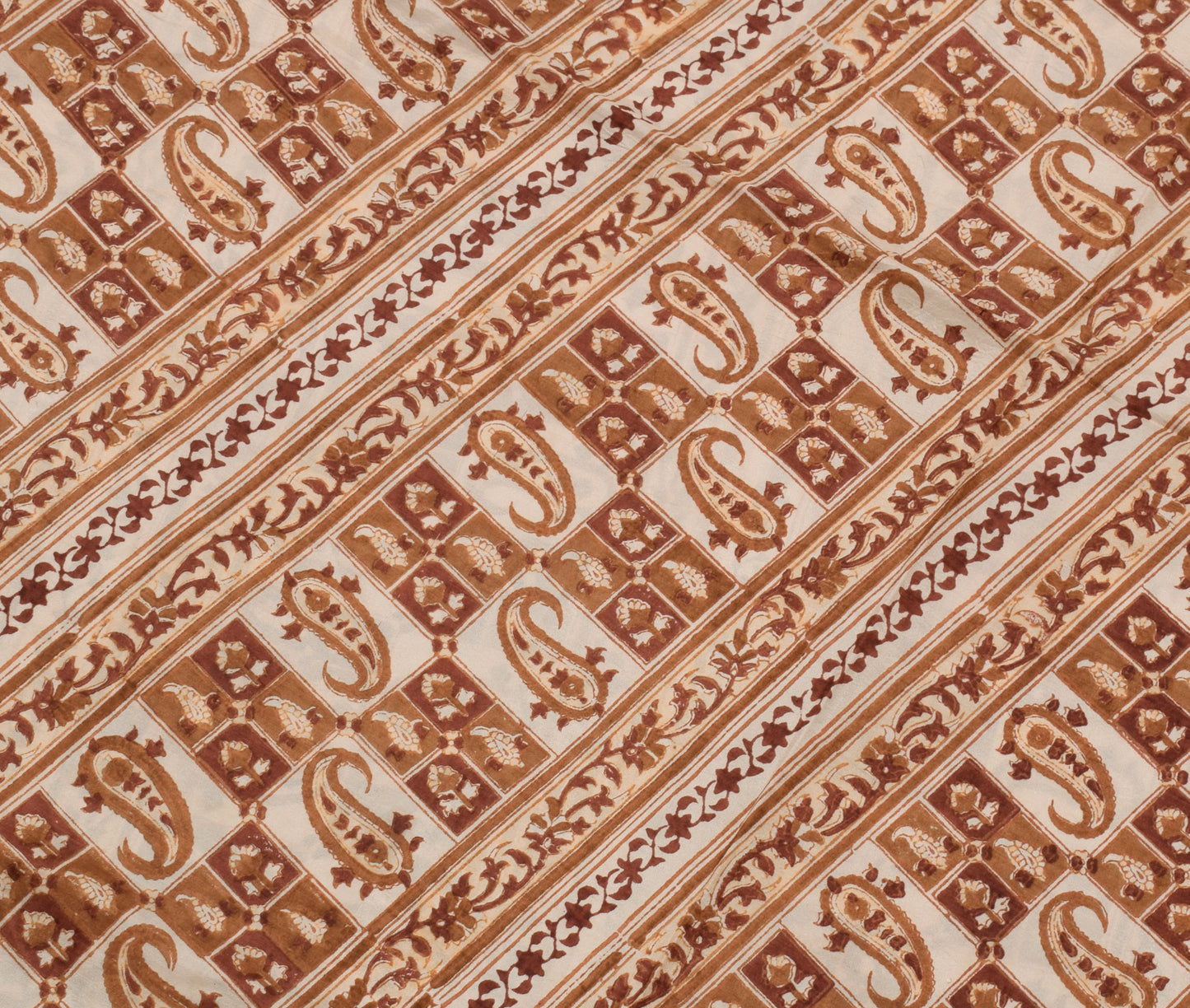 Sushila Vintage Cream Saree 100% Pure Silk Printed Paisley Soft Craft Fabric