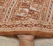 Sushila Vintage Cream Saree 100% Pure Silk Printed Paisley Soft Craft Fabric