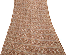 Sushila Vintage Cream Saree 100% Pure Silk Printed Paisley Soft Craft Fabric