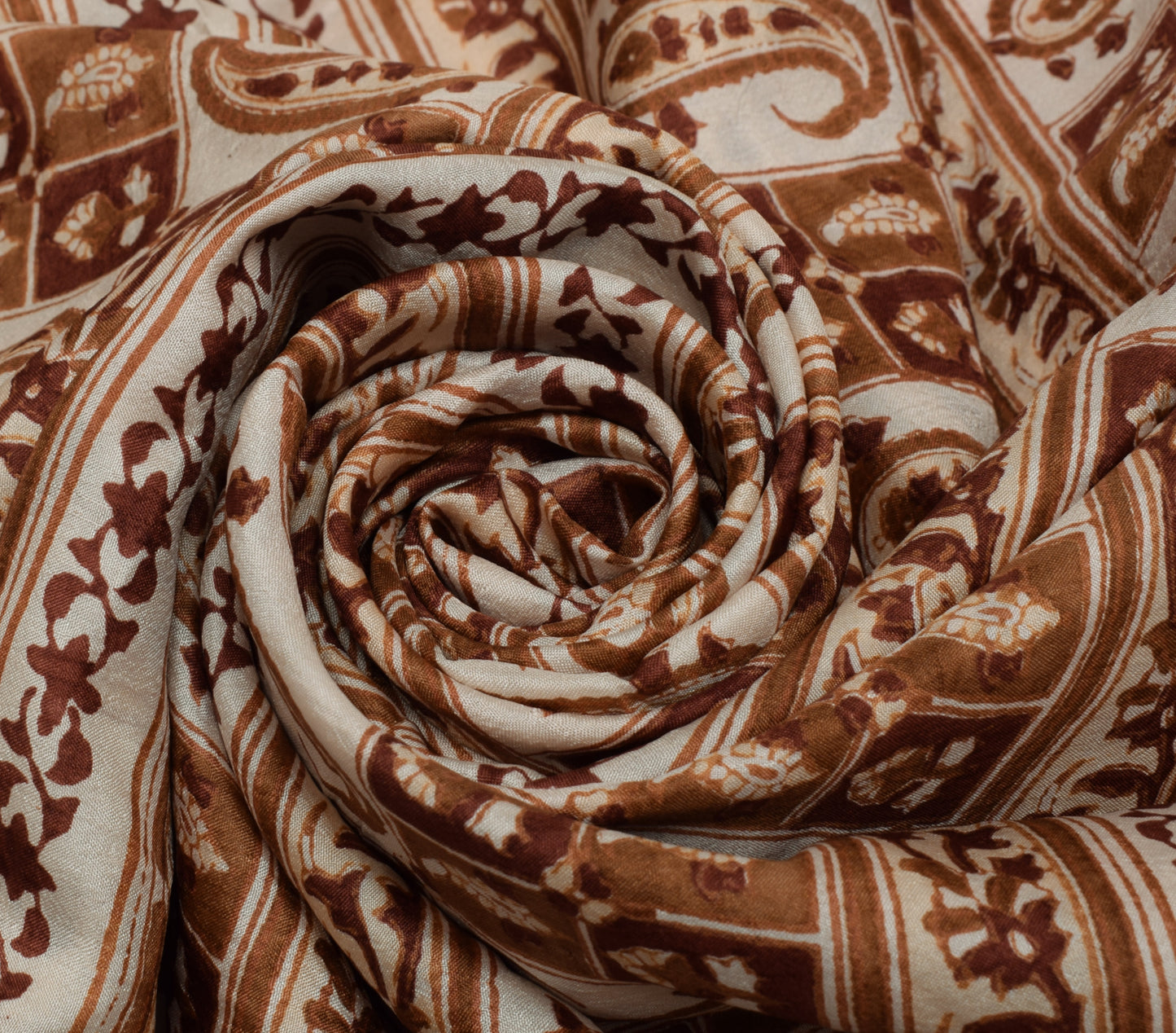 Sushila Vintage Cream Saree 100% Pure Silk Printed Paisley Soft Craft Fabric