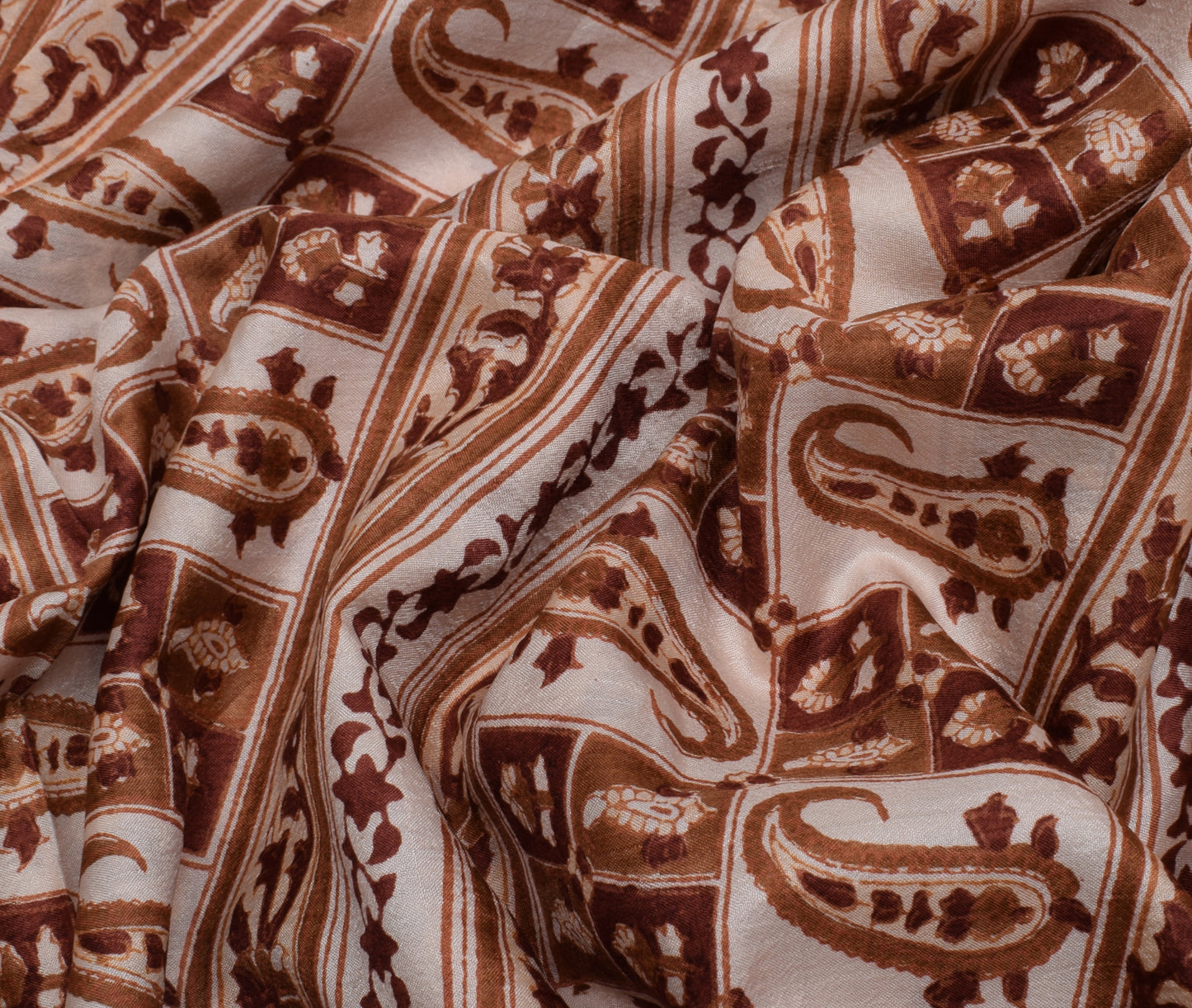Sushila Vintage Cream Saree 100% Pure Silk Printed Paisley Soft Craft Fabric