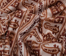 Sushila Vintage Cream Saree 100% Pure Silk Printed Paisley Soft Craft Fabric