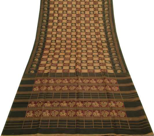 Sushila Vintage Brown Saree Blend Silk Printed Animals Soft Craft 5 Yard Fabric