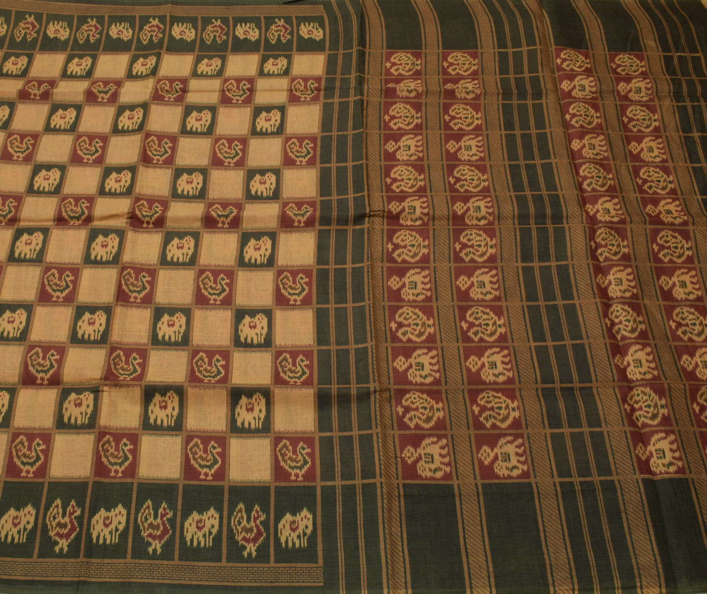 Sushila Vintage Brown Saree Blend Silk Printed Animals Soft Craft 5 Yard Fabric