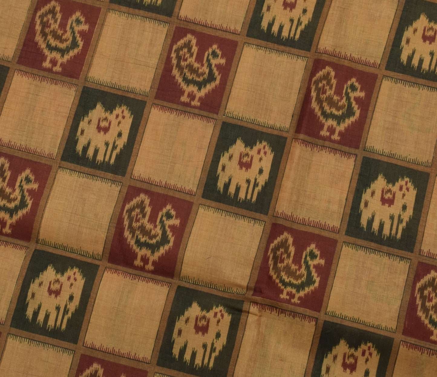 Sushila Vintage Brown Saree Blend Silk Printed Animals Soft Craft 5 Yard Fabric