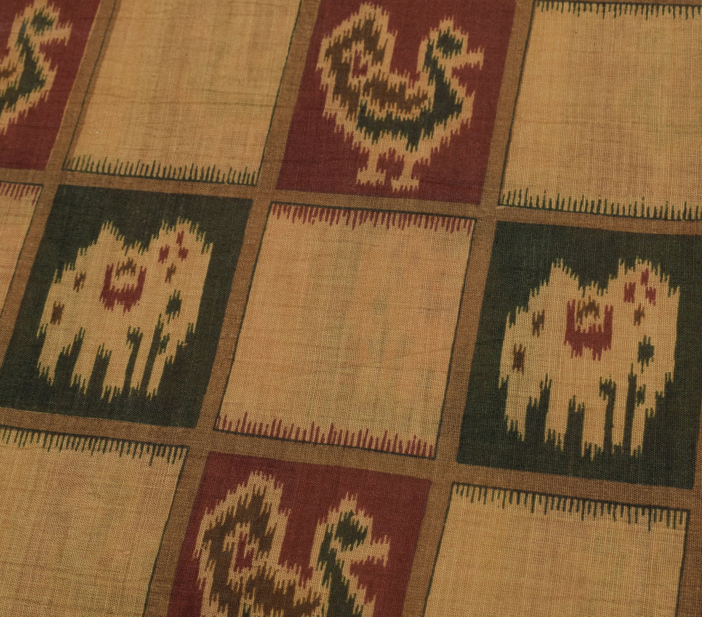 Sushila Vintage Brown Saree Blend Silk Printed Animals Soft Craft 5 Yard Fabric