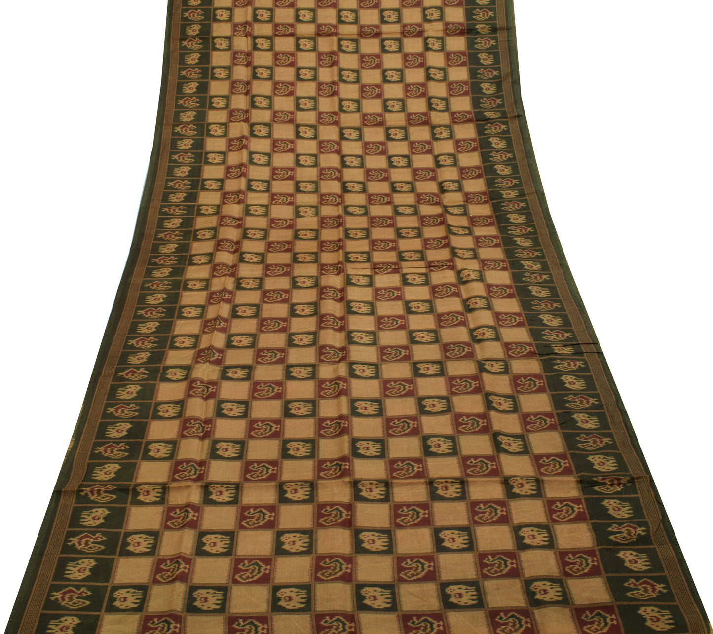 Sushila Vintage Brown Saree Blend Silk Printed Animals Soft Craft 5 Yard Fabric