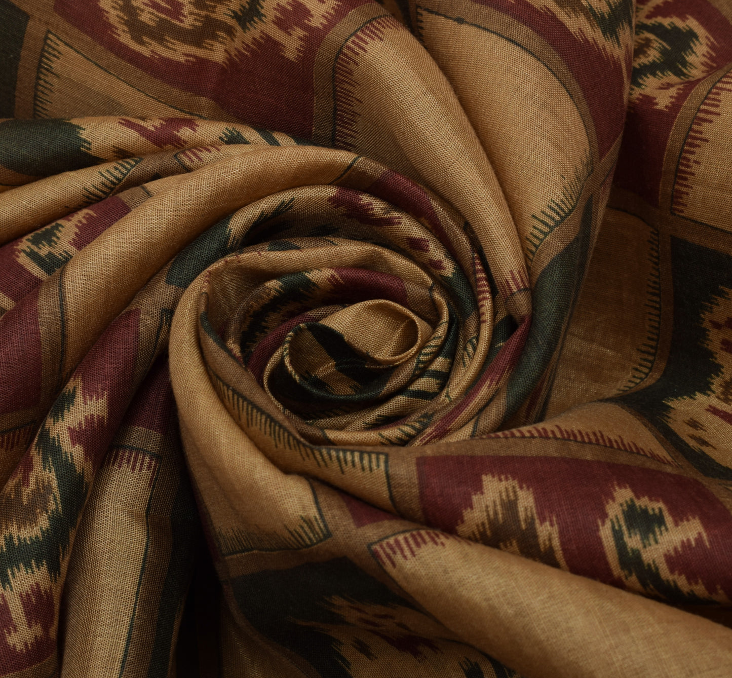 Sushila Vintage Brown Saree Blend Silk Printed Animals Soft Craft 5 Yard Fabric