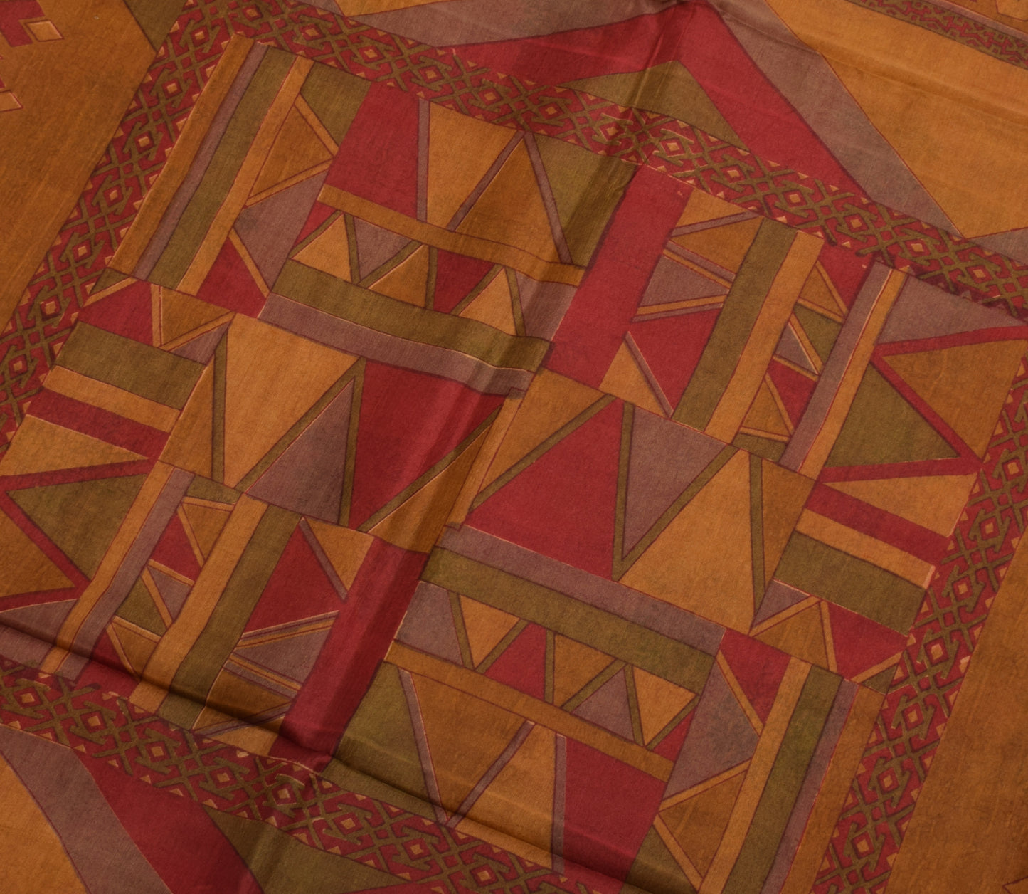 Sushila Vintage Light Brown Saree Pure Silk Printed Floral Soft Craft Fabric