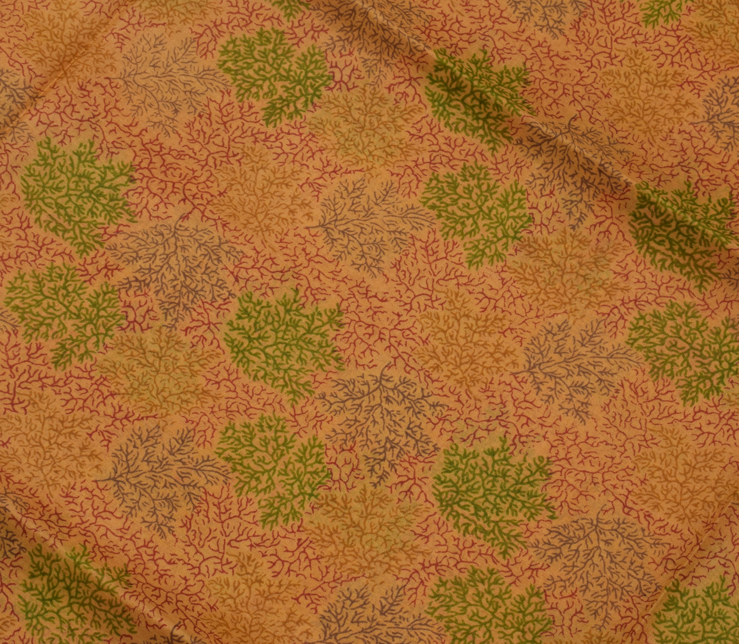 Sushila Vintage Light Brown Saree Pure Silk Printed Floral Soft Craft Fabric