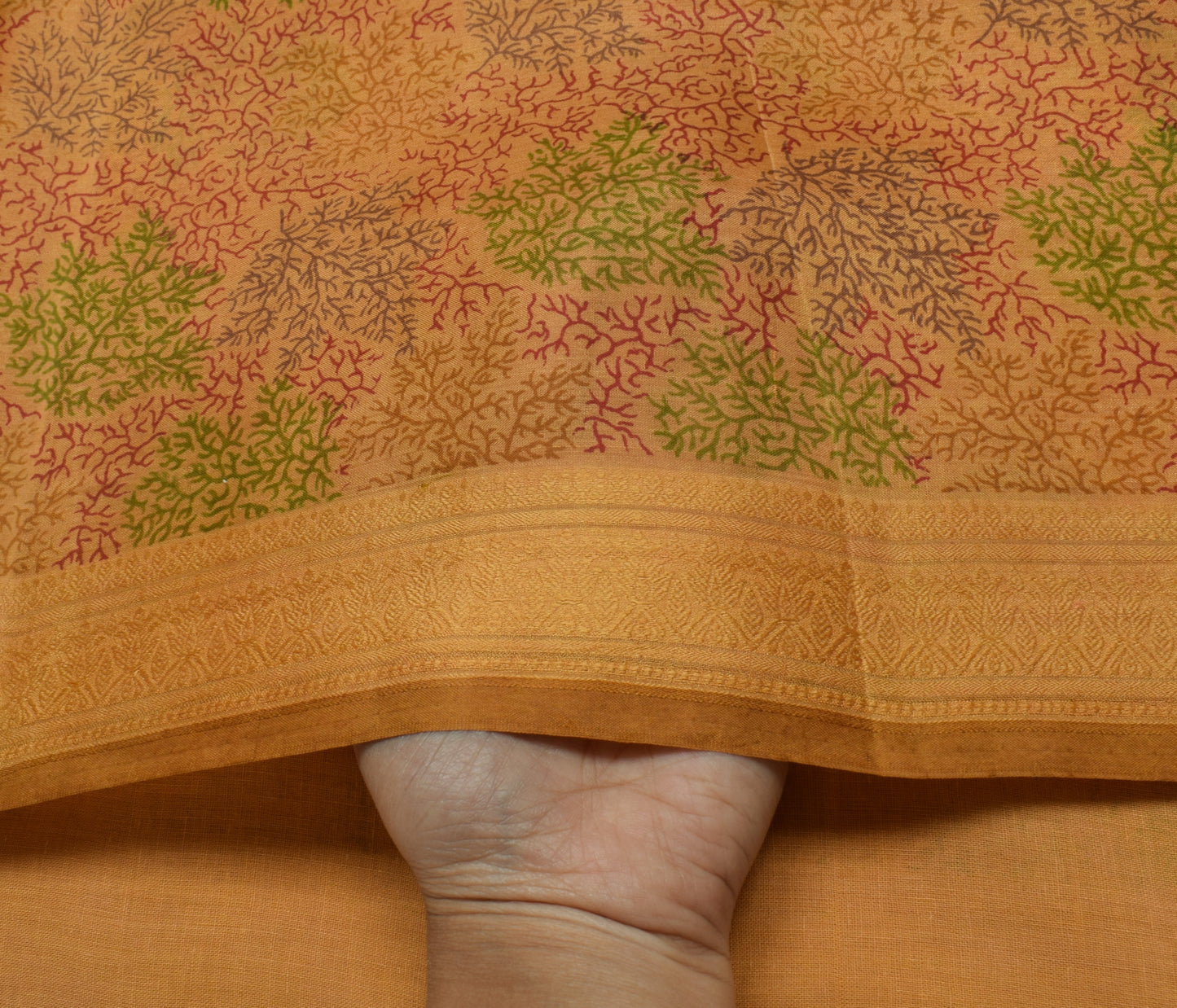 Sushila Vintage Light Brown Saree Pure Silk Printed Floral Soft Craft Fabric