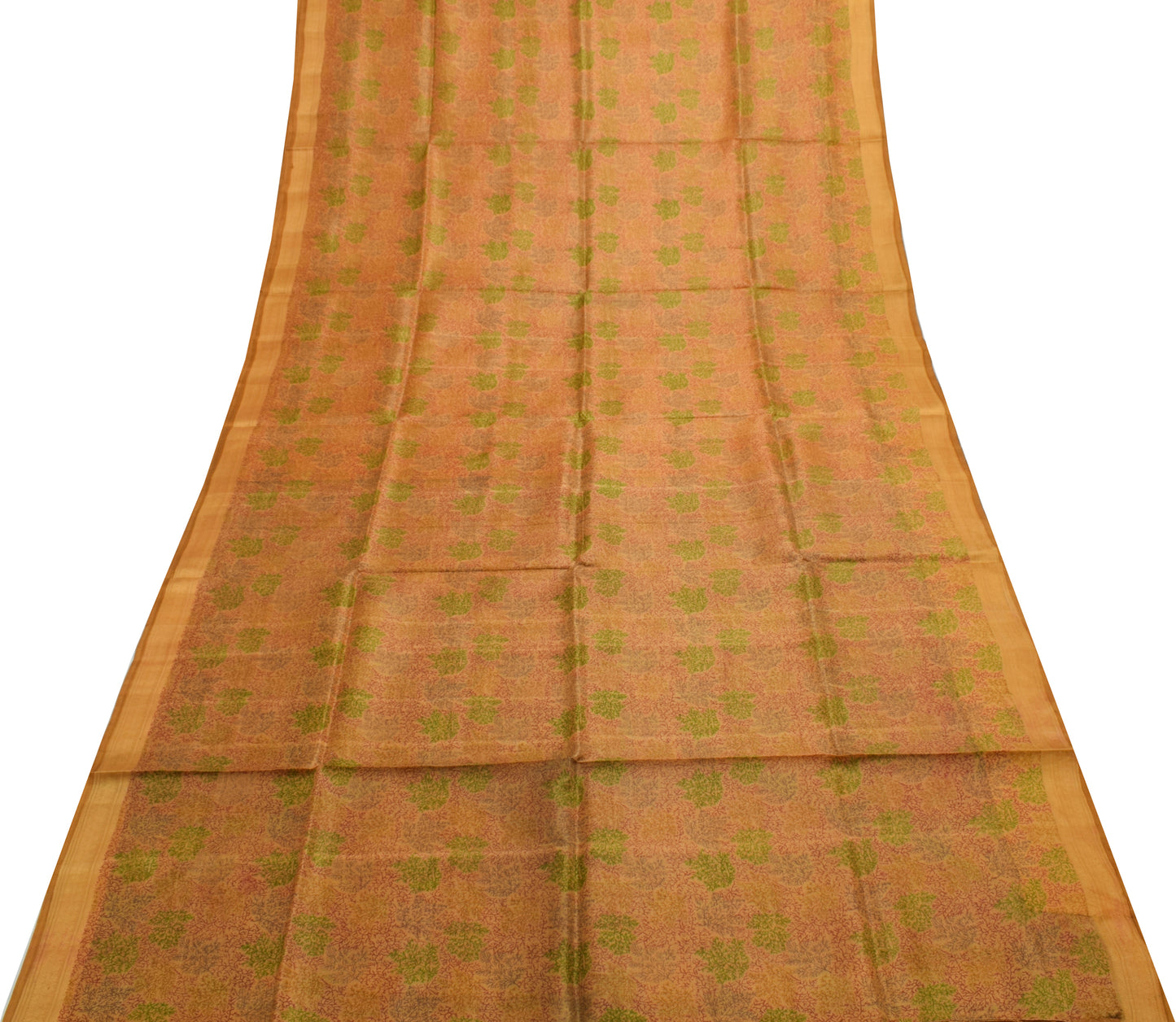 Sushila Vintage Light Brown Saree Pure Silk Printed Floral Soft Craft Fabric