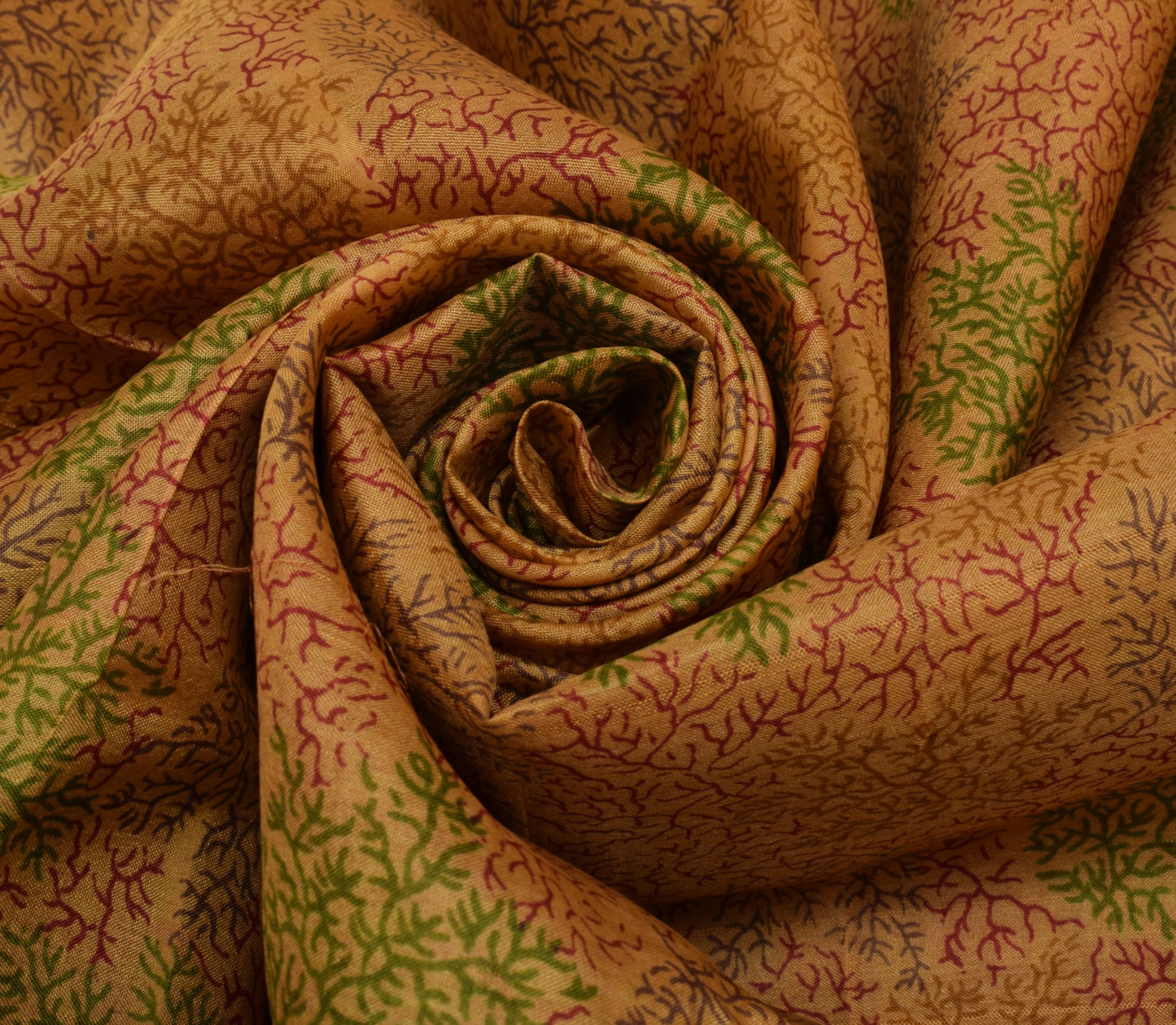 Sushila Vintage Light Brown Saree Pure Silk Printed Floral Soft Craft Fabric