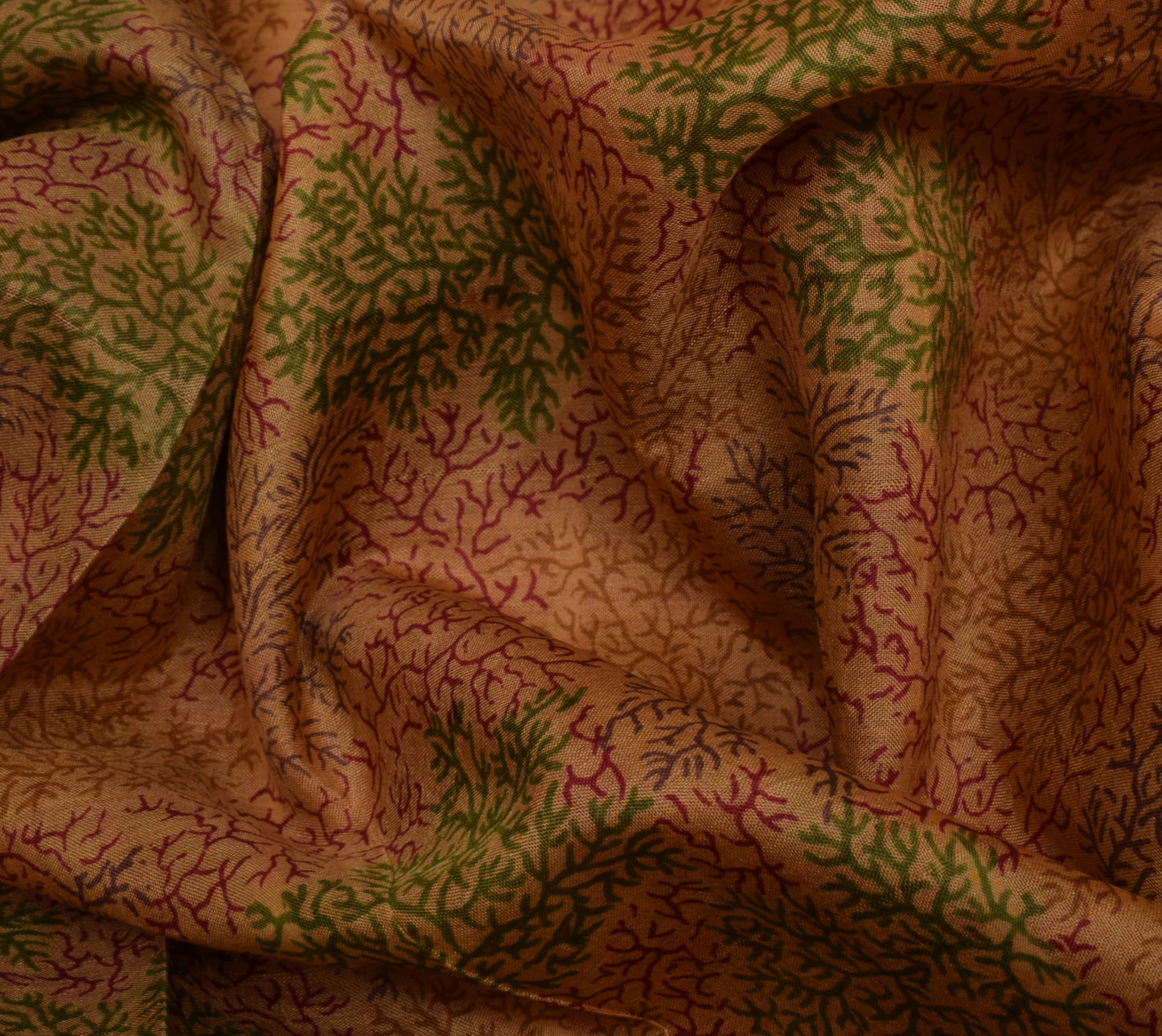 Sushila Vintage Light Brown Saree Pure Silk Printed Floral Soft Craft Fabric