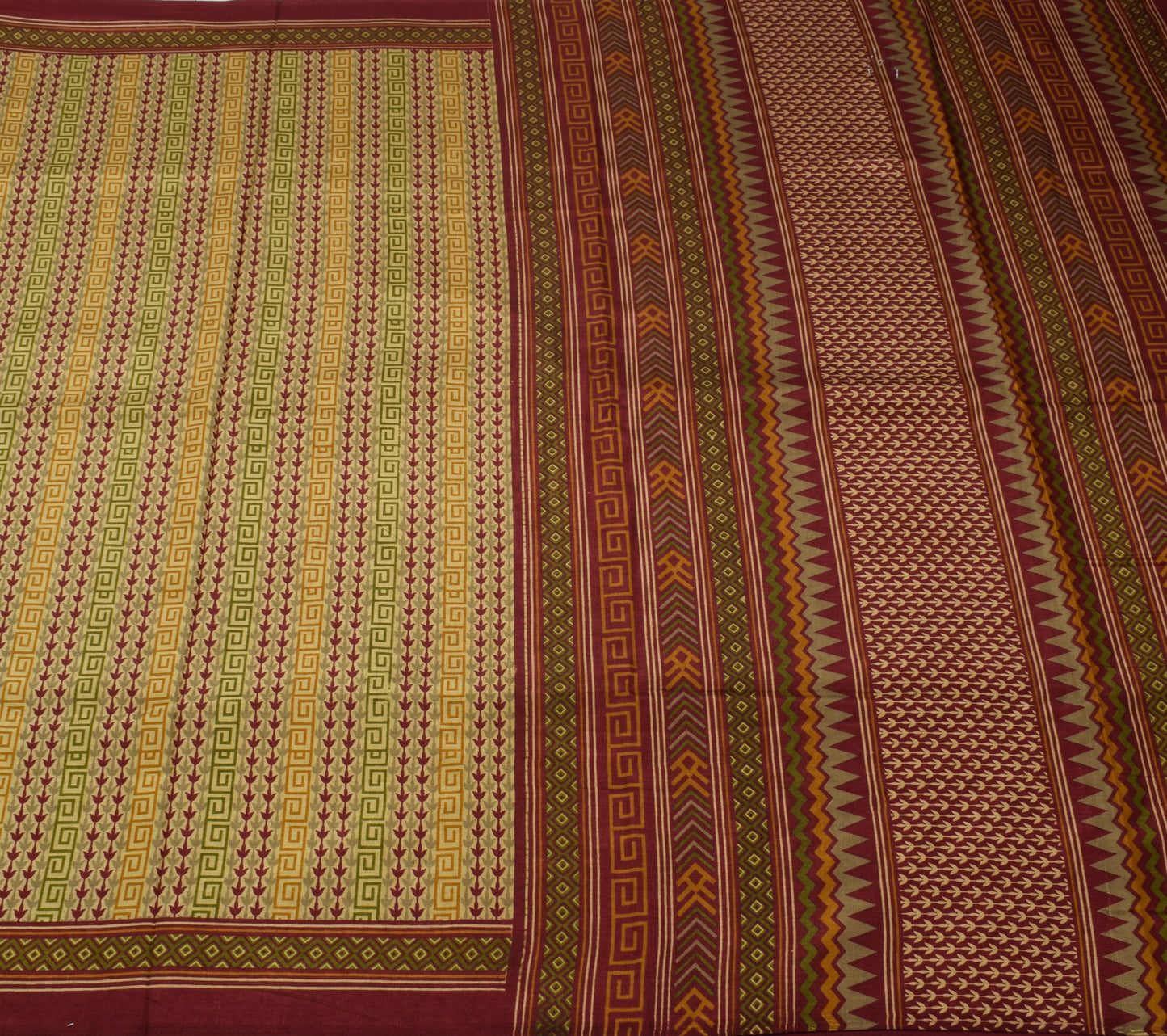 Sushila Vintage Cream Saree Blend Silk Printed Floral Soft Craft 5 Yard Fabric