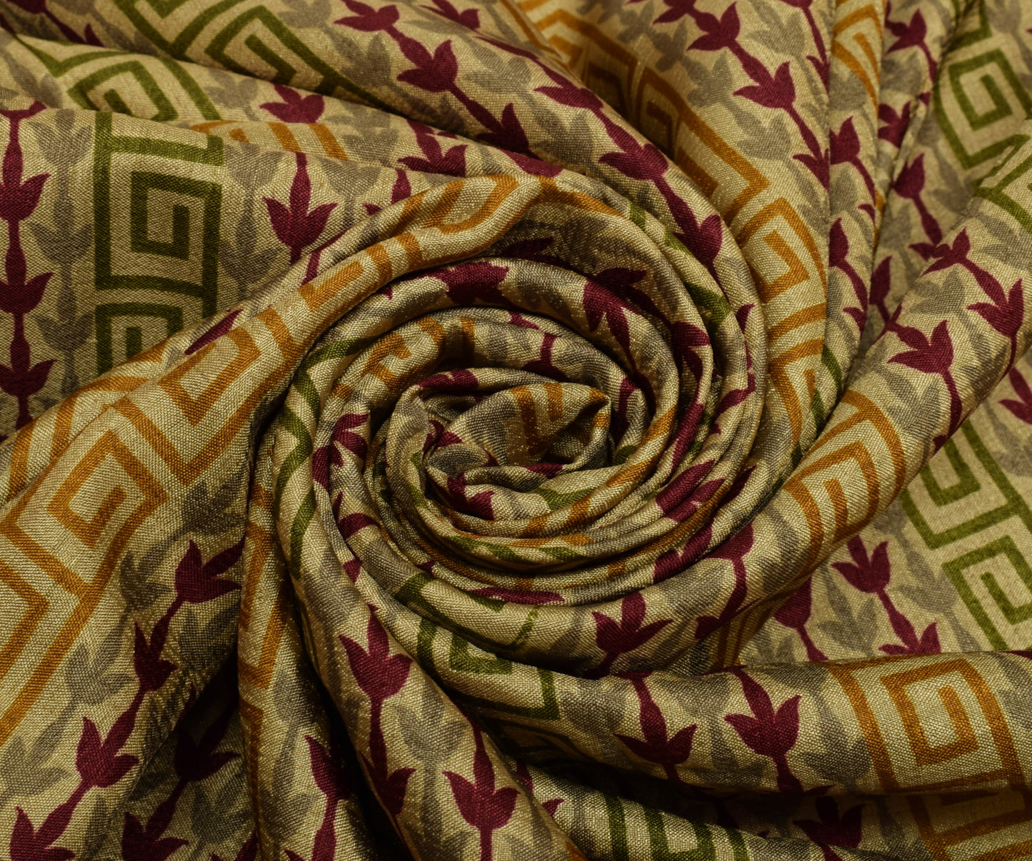 Sushila Vintage Cream Saree Blend Silk Printed Floral Soft Craft 5 Yard Fabric