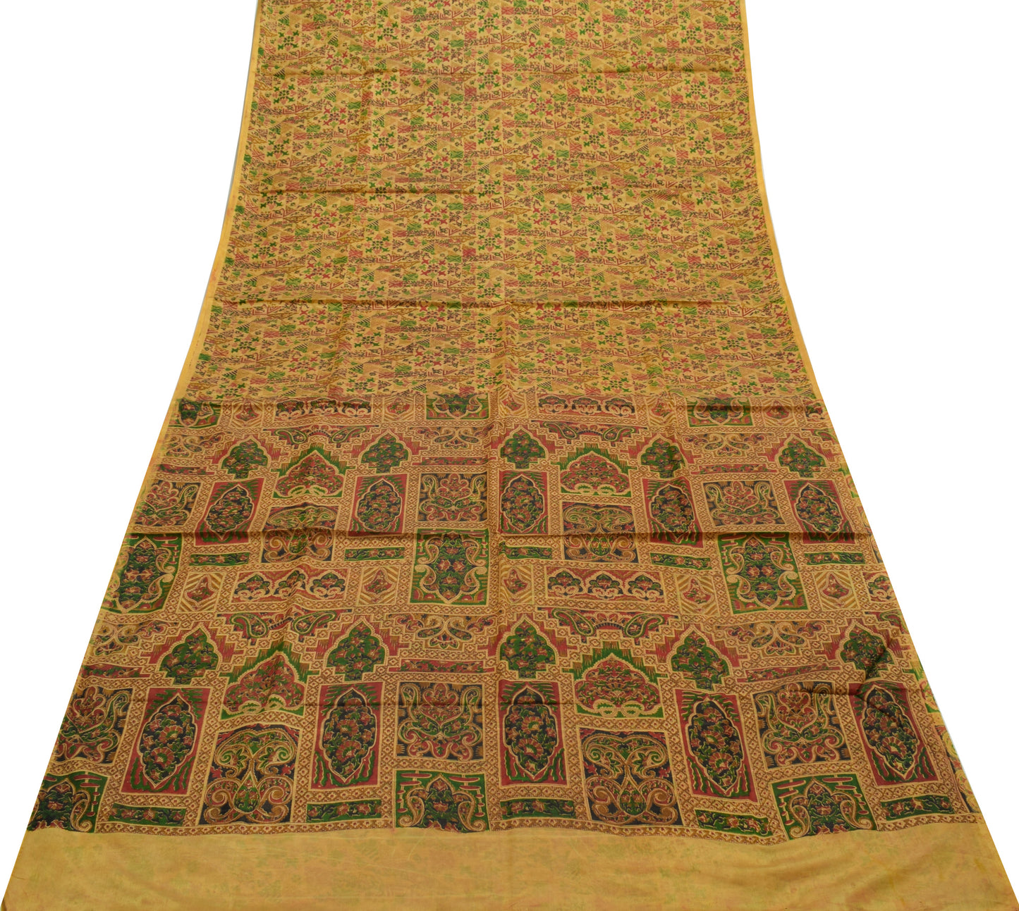 Sushila Vintage Light Brown  Saree Pure Silk Printed Floral Soft Craft Fabric