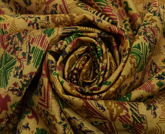 Sushila Vintage Light Brown  Saree Pure Silk Printed Floral Soft Craft Fabric