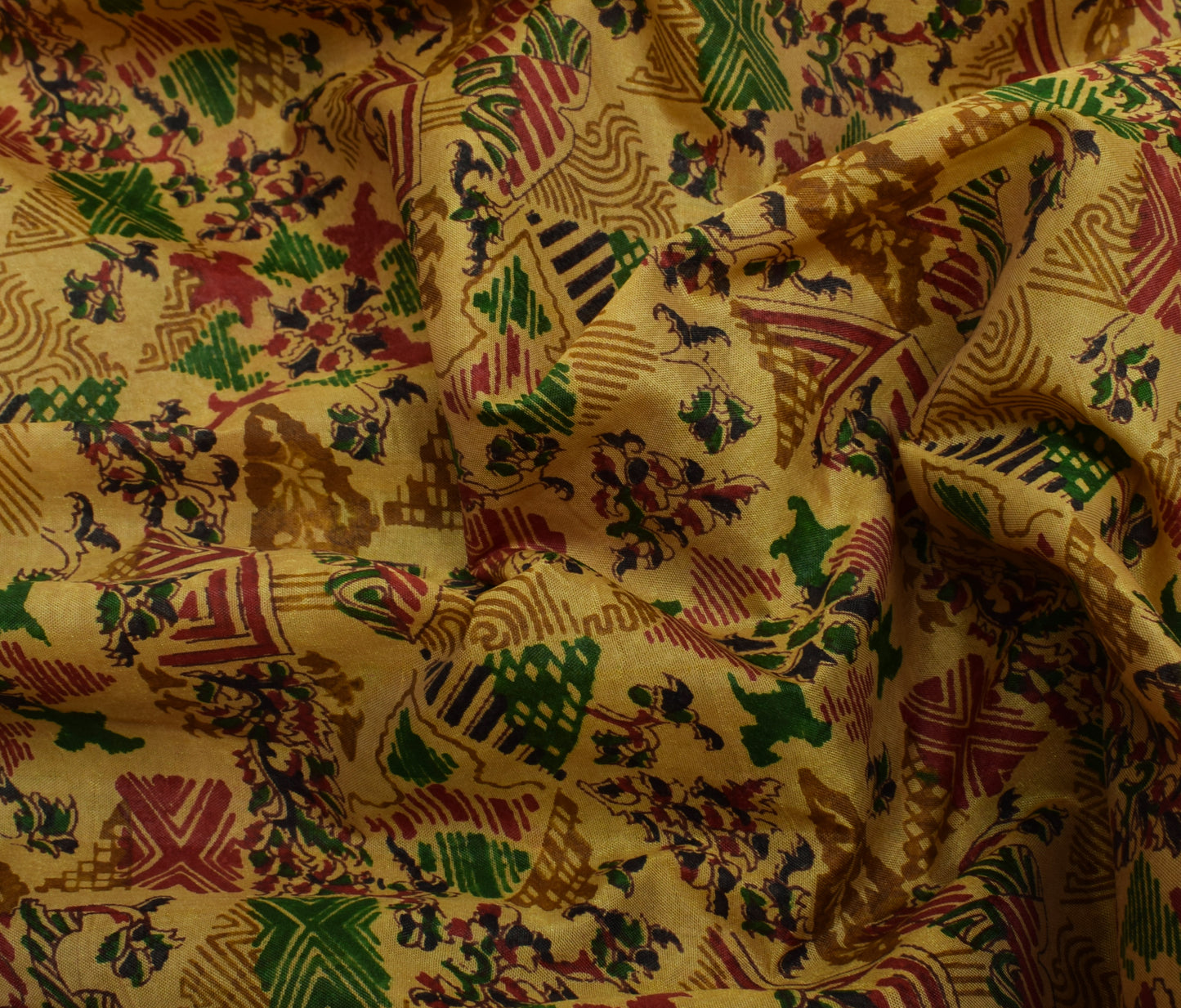 Sushila Vintage Light Brown  Saree Pure Silk Printed Floral Soft Craft Fabric