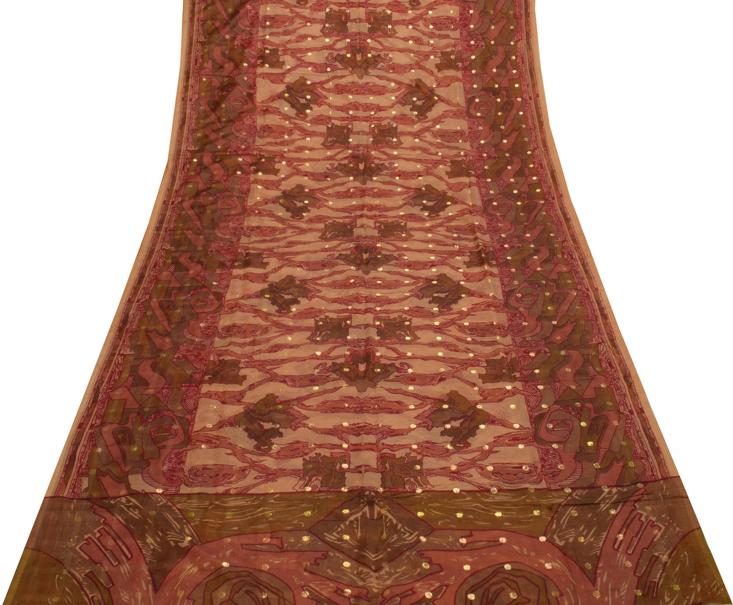 Sushila Vintage Indian Brown Saree Blend Silk Printed Soft Craft Sari Fabric