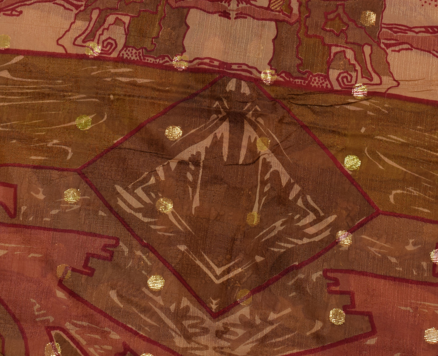 Sushila Vintage Indian Brown Saree Blend Silk Printed Soft Craft Sari Fabric