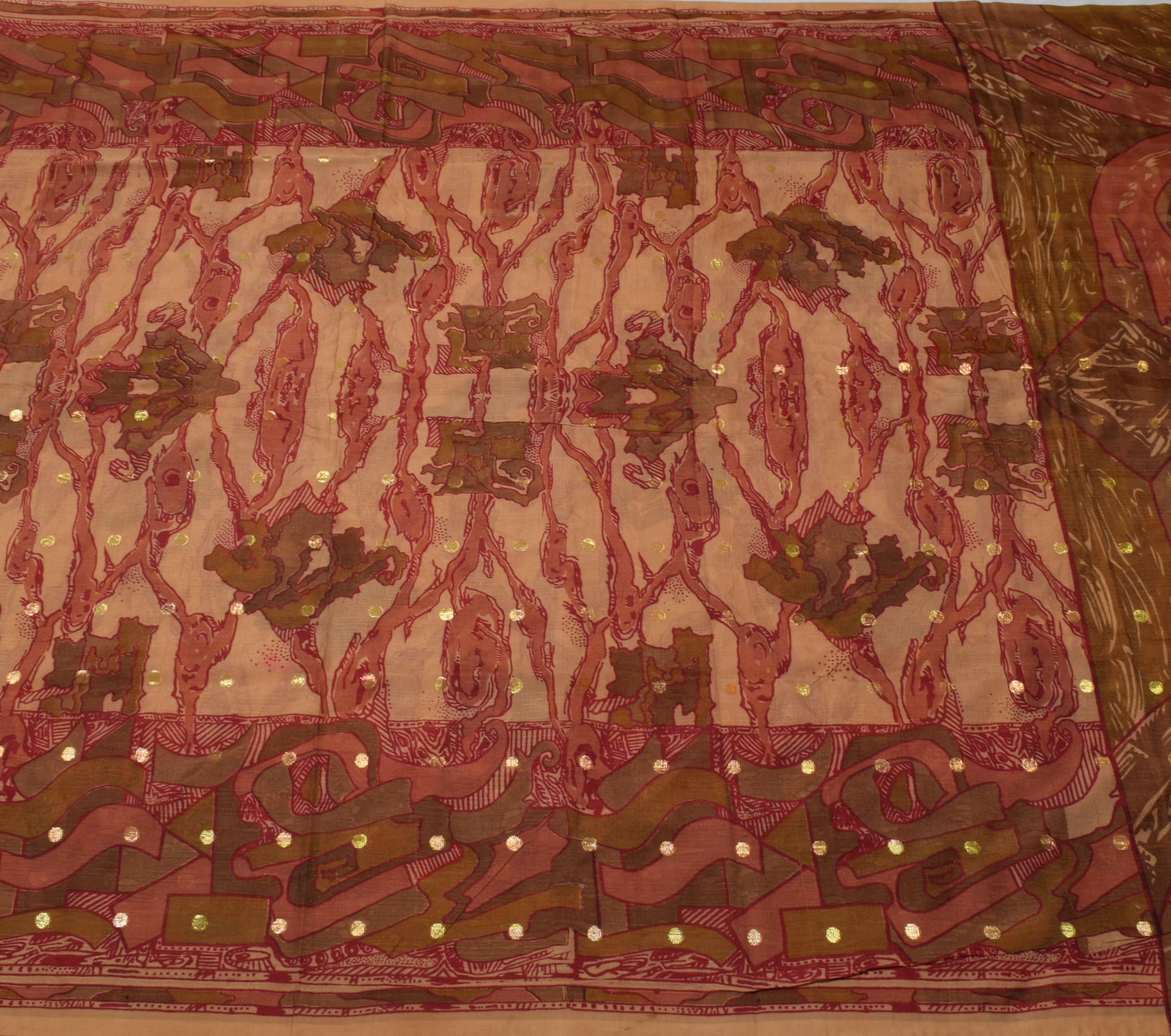 Sushila Vintage Indian Brown Saree Blend Silk Printed Soft Craft Sari Fabric