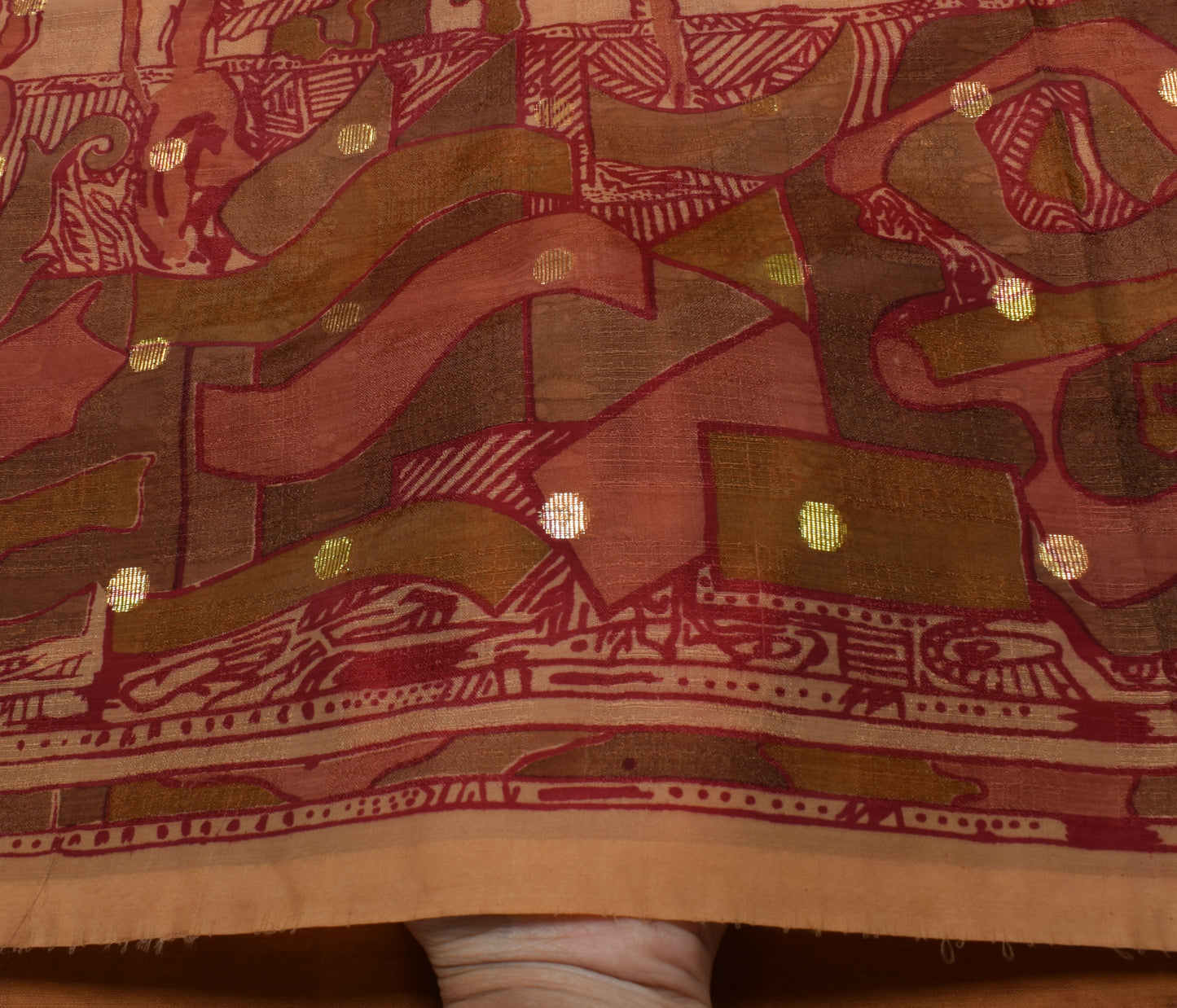 Sushila Vintage Indian Brown Saree Blend Silk Printed Soft Craft Sari Fabric