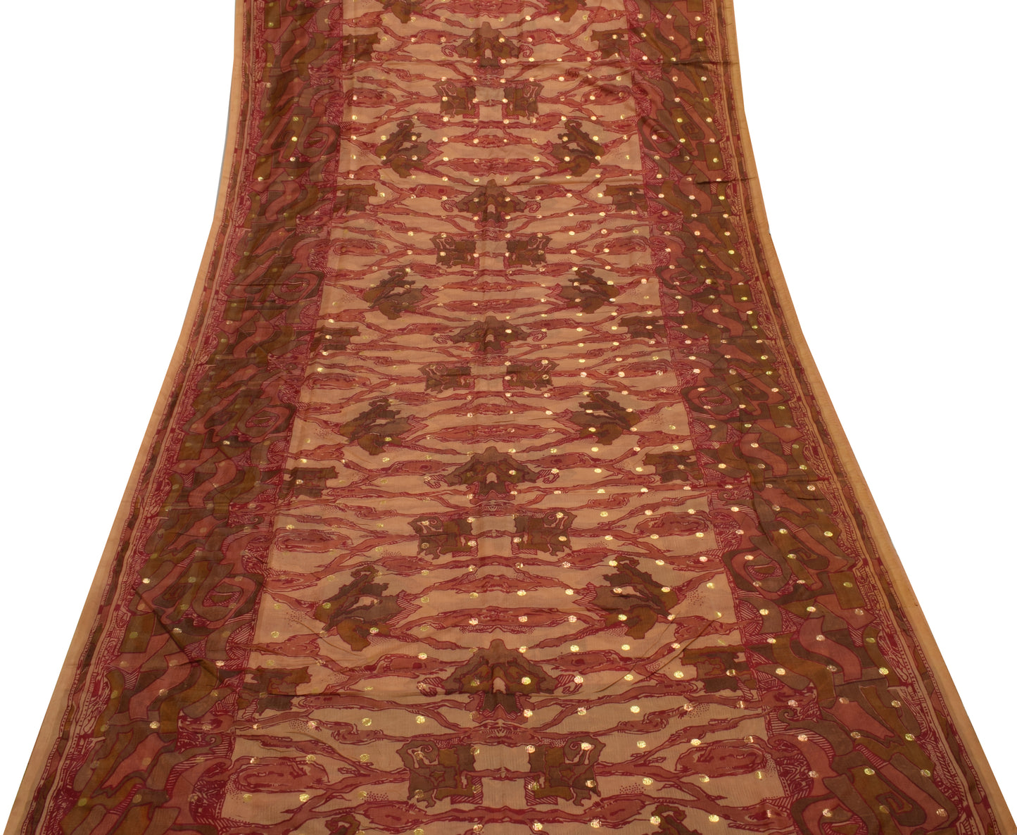 Sushila Vintage Indian Brown Saree Blend Silk Printed Soft Craft Sari Fabric