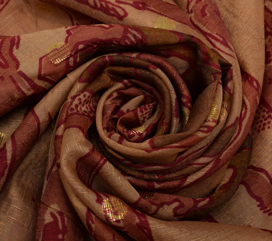 Sushila Vintage Indian Brown Saree Blend Silk Printed Soft Craft Sari Fabric