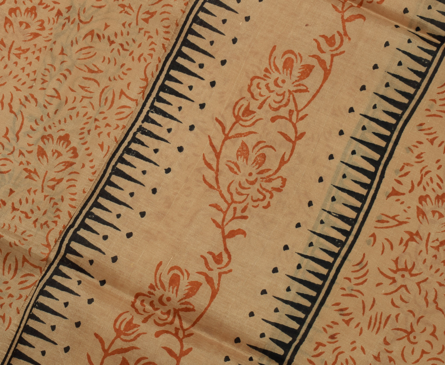 Sushila Vintage Brown Saree 100% Pure Silk Printed Floral 5 Yard  Craft Fabric