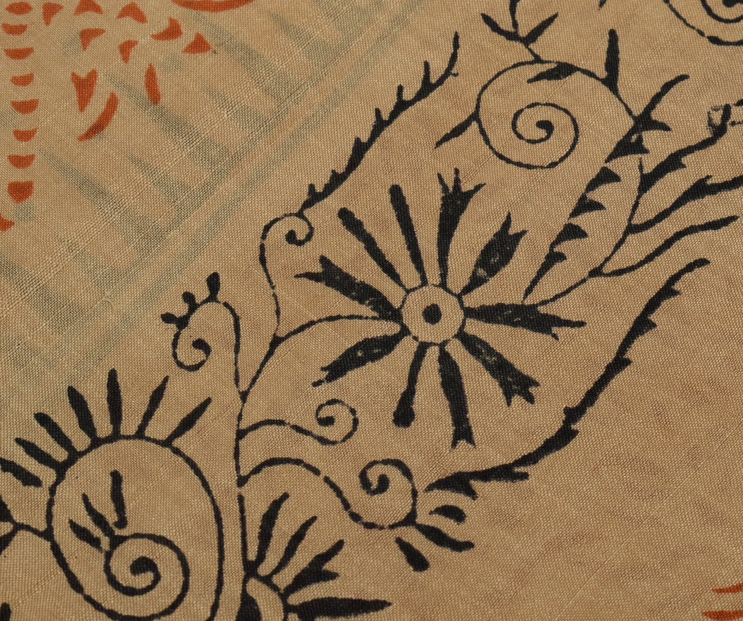 Sushila Vintage Brown Saree 100% Pure Silk Printed Floral 5 Yard  Craft Fabric
