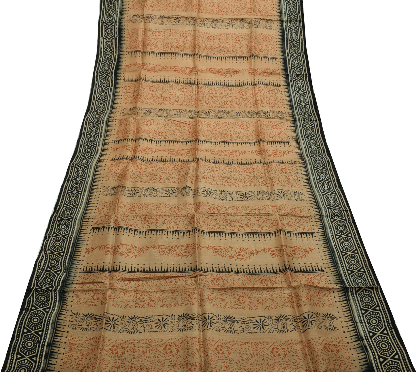 Sushila Vintage Brown Saree 100% Pure Silk Printed Floral 5 Yard  Craft Fabric