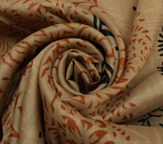 Sushila Vintage Brown Saree 100% Pure Silk Printed Floral 5 Yard  Craft Fabric