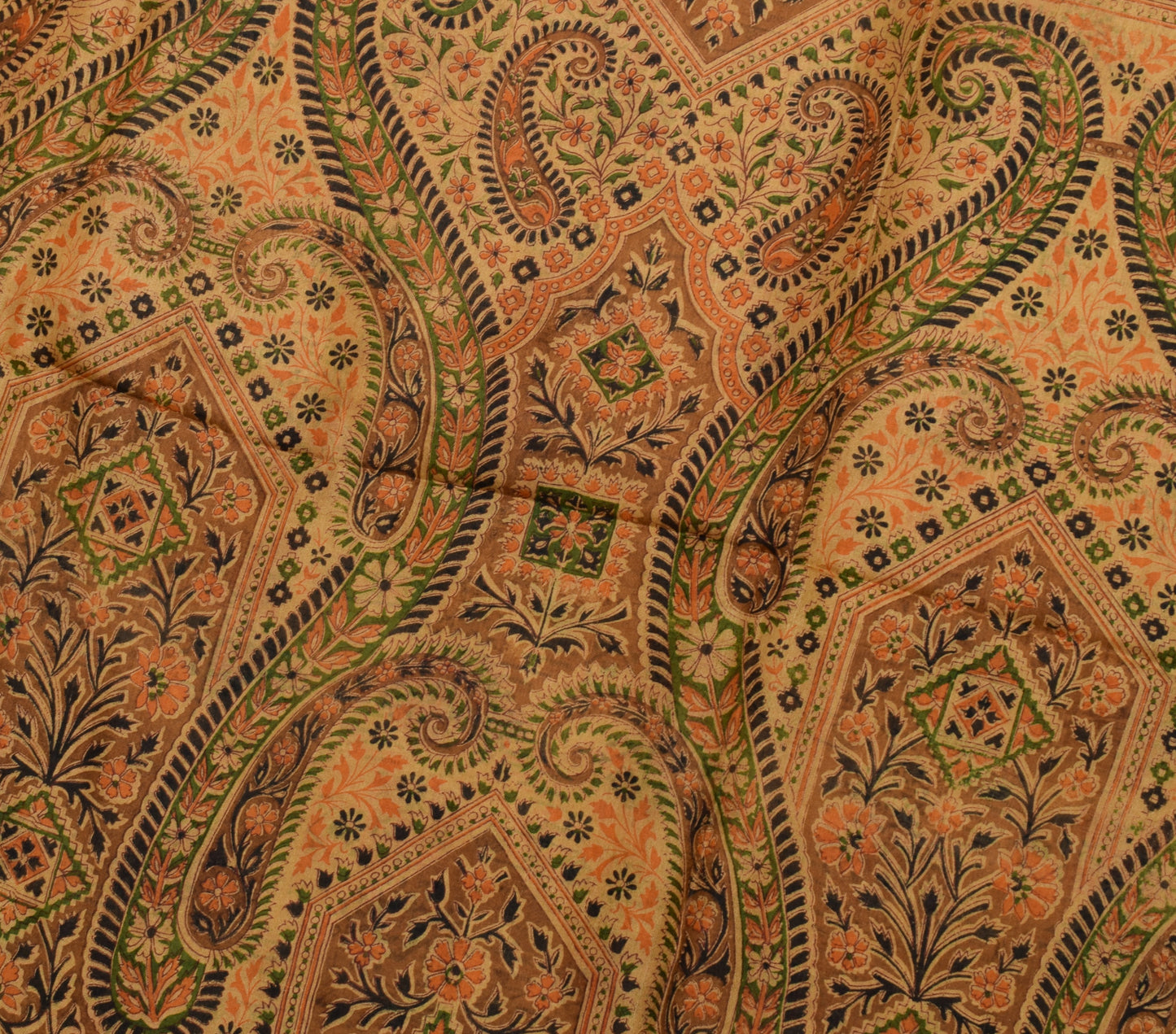 Sushila Vintage Brown Saree 100% Pure Silk Printed Soft Craft 5 Yard Sari Fabric