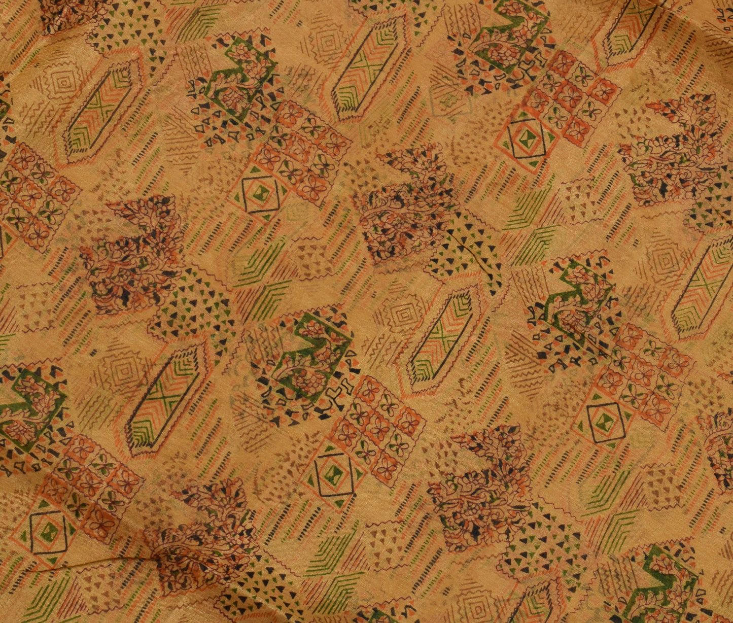 Sushila Vintage Brown Saree 100% Pure Silk Printed Soft Craft 5 Yard Sari Fabric