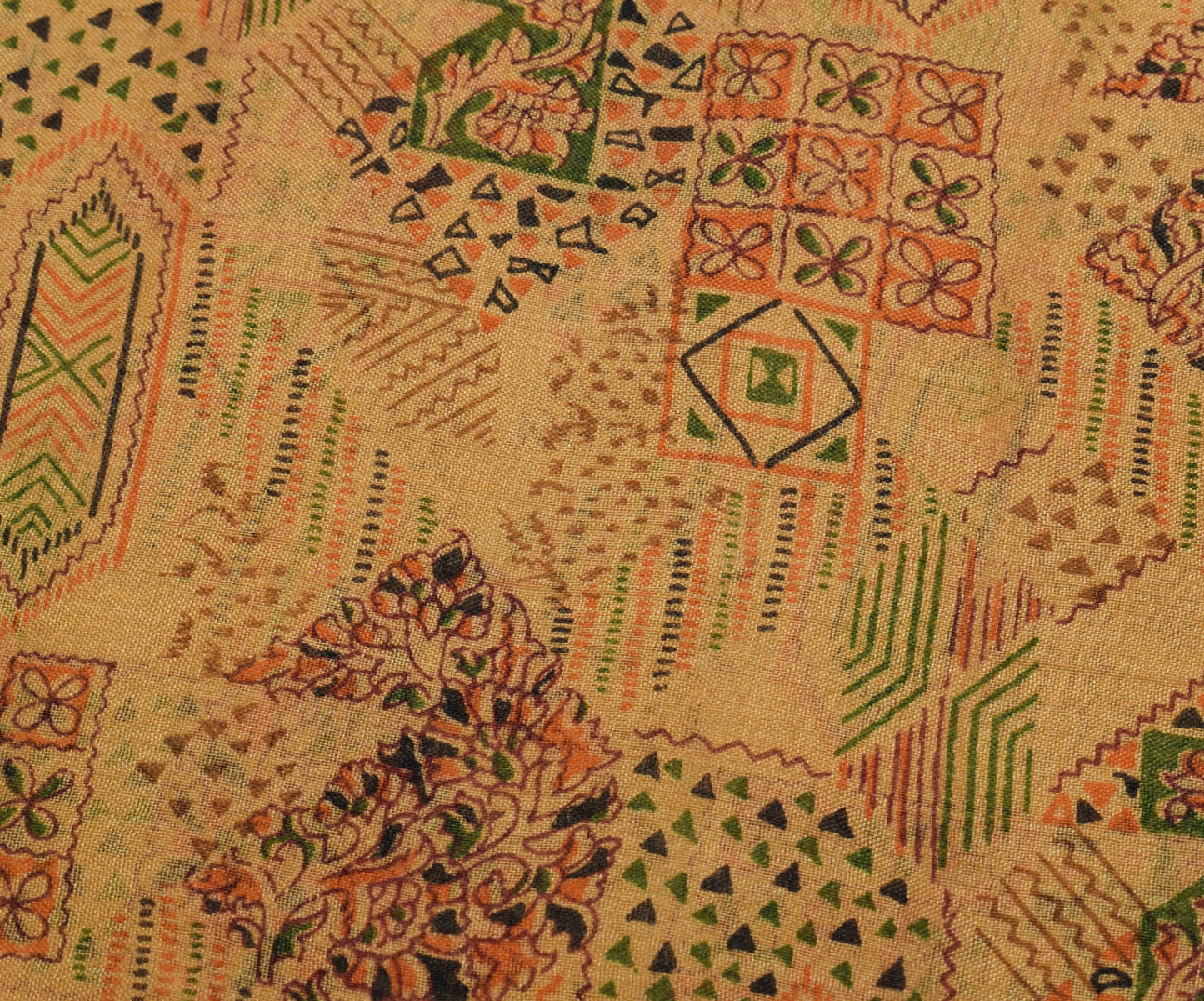 Sushila Vintage Brown Saree 100% Pure Silk Printed Soft Craft 5 Yard Sari Fabric