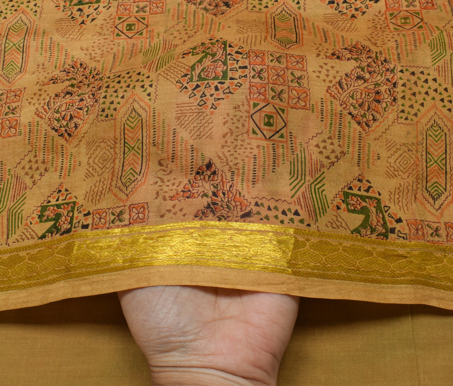 Sushila Vintage Brown Saree 100% Pure Silk Printed Soft Craft 5 Yard Sari Fabric