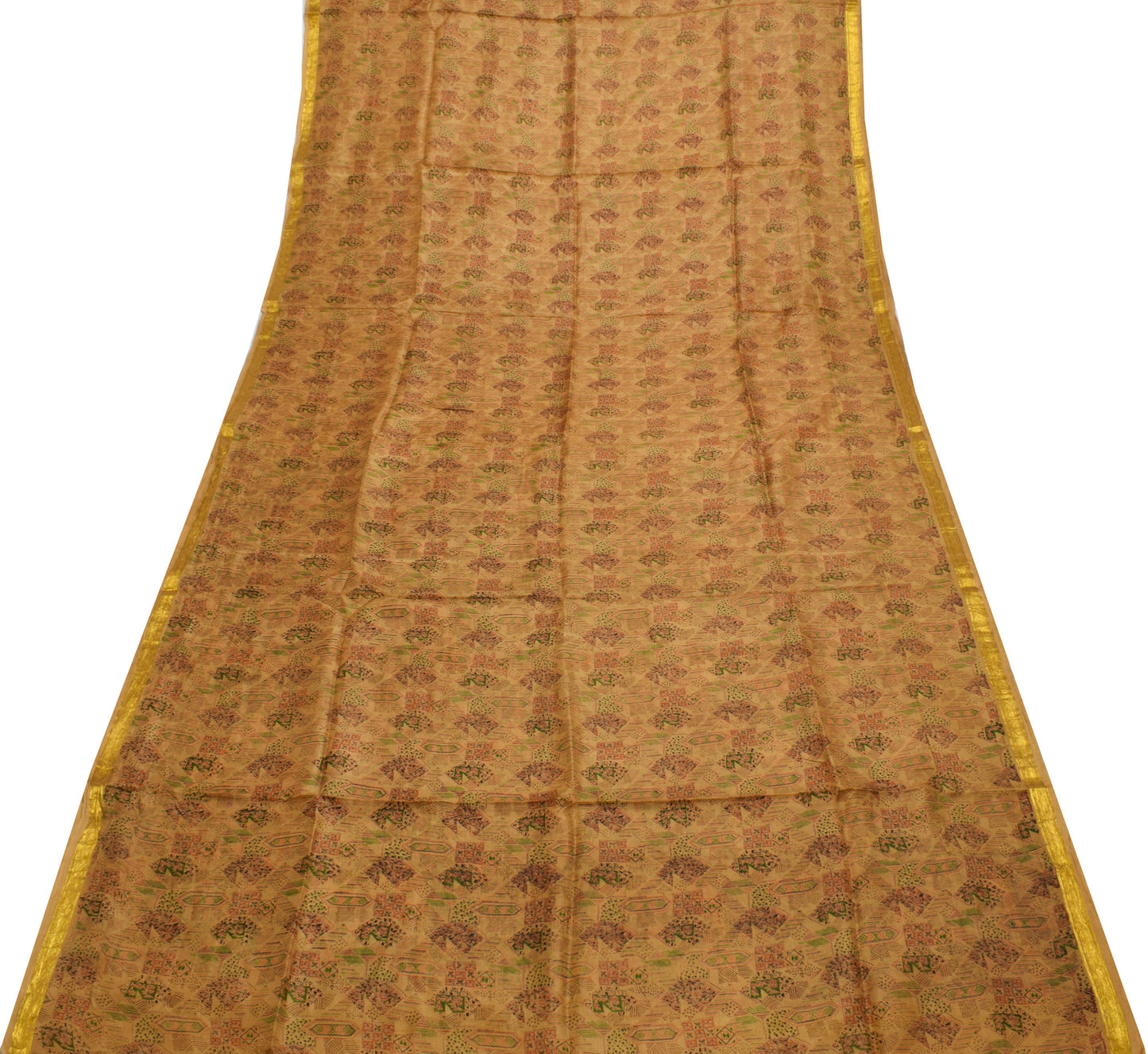 Sushila Vintage Brown Saree 100% Pure Silk Printed Soft Craft 5 Yard Sari Fabric