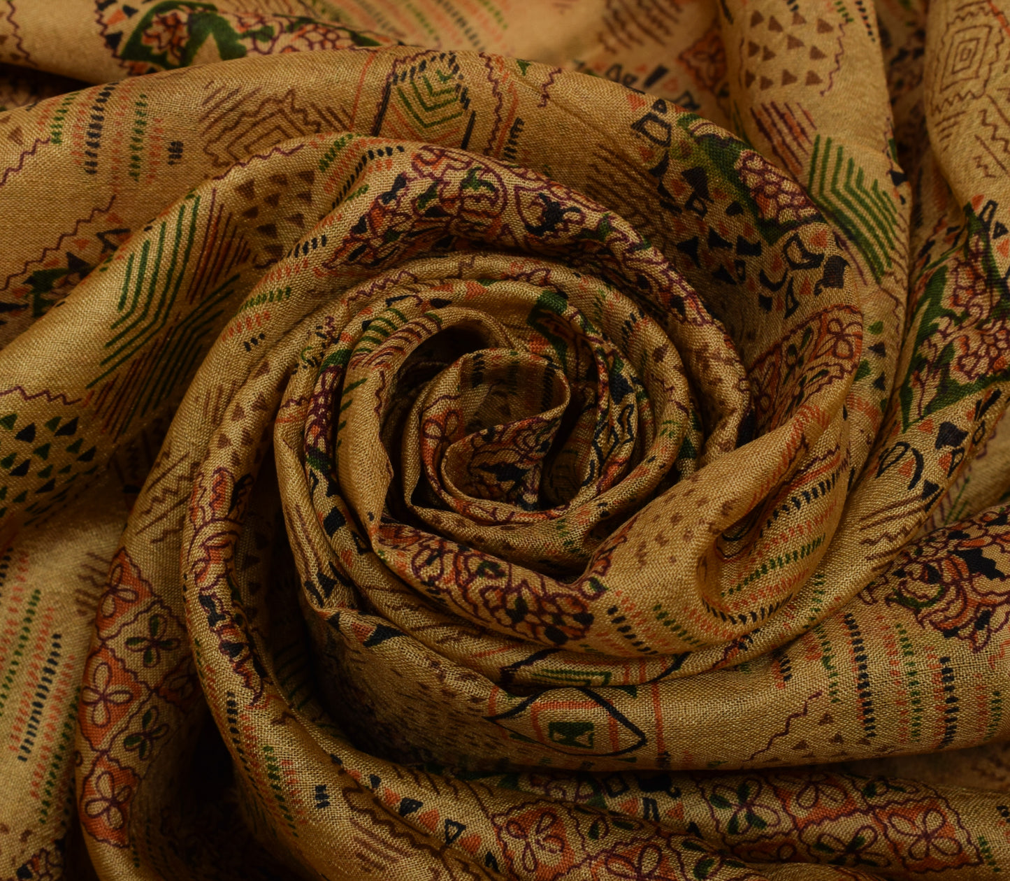 Sushila Vintage Brown Saree 100% Pure Silk Printed Soft Craft 5 Yard Sari Fabric