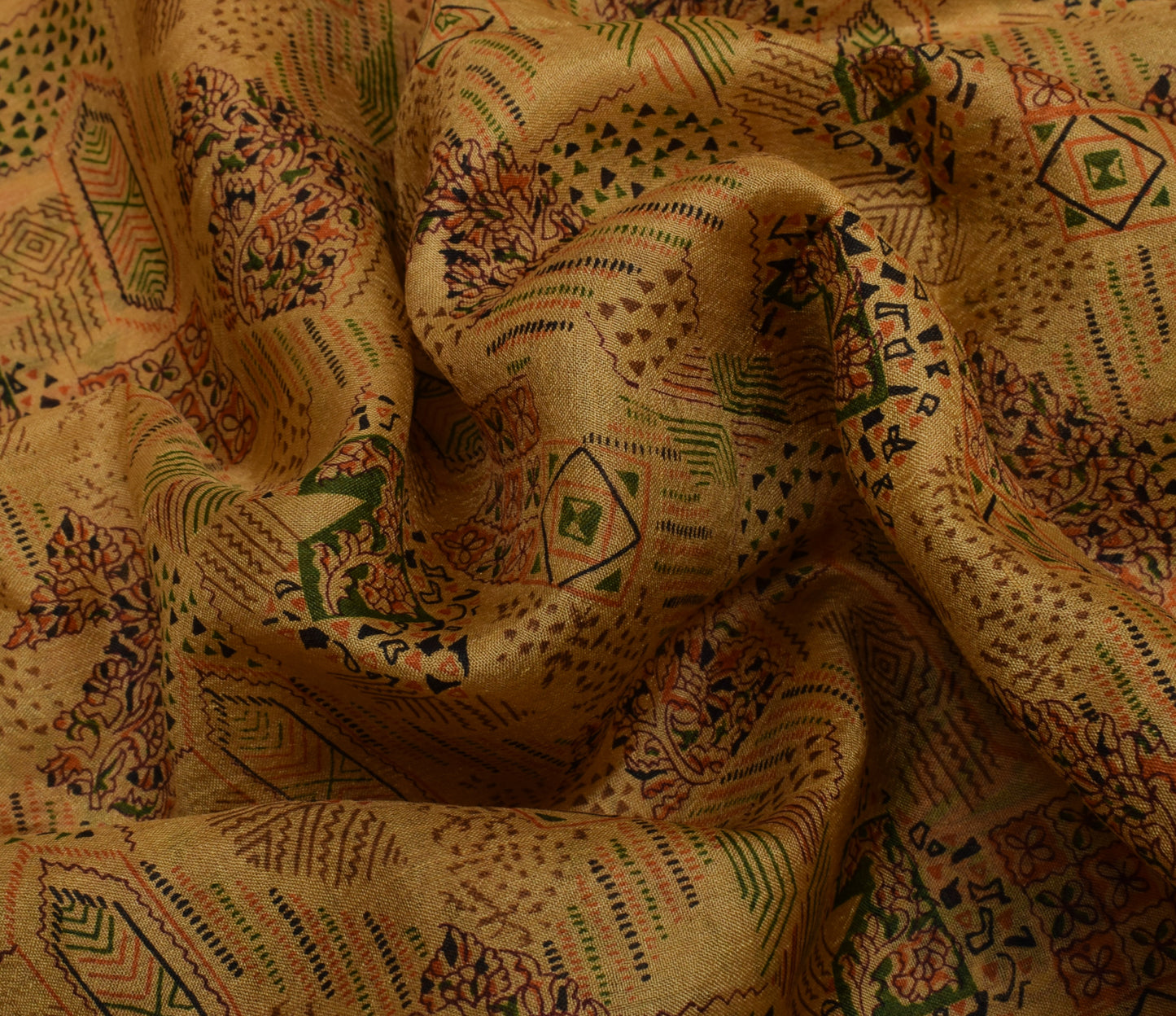Sushila Vintage Brown Saree 100% Pure Silk Printed Soft Craft 5 Yard Sari Fabric