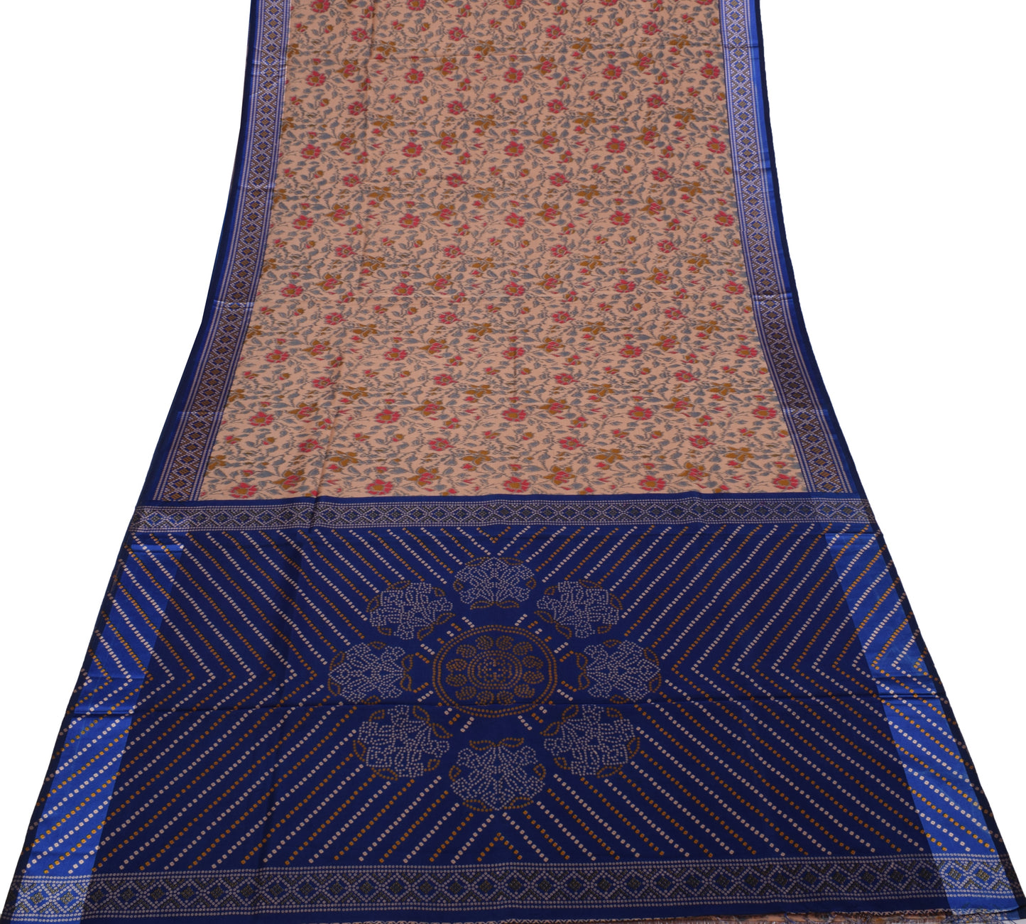 Sushila Vintage Peach Saree Blend Silk Printed Floral Soft Craft Fabric