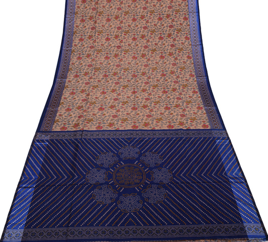 Sushila Vintage Peach Saree Blend Silk Printed Floral Soft Craft Fabric