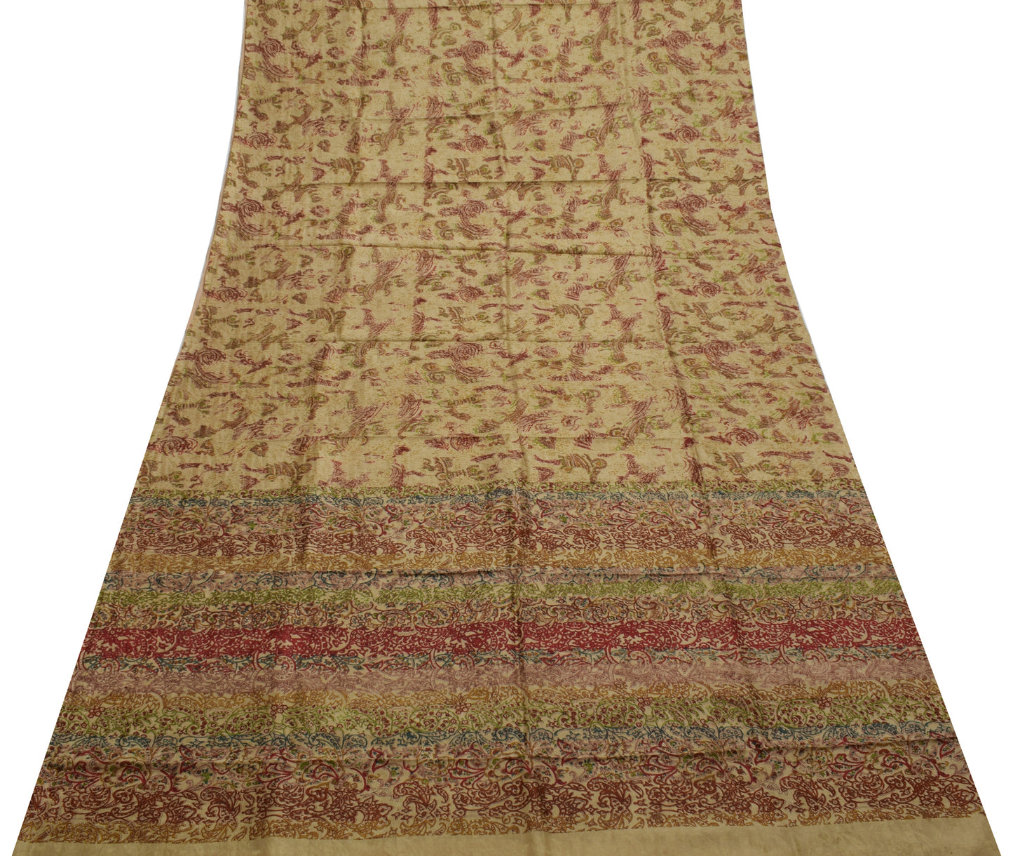 Sushila Vintage Indian Saree Pure Silk Printed & Self Woven Soft Craft Fabric