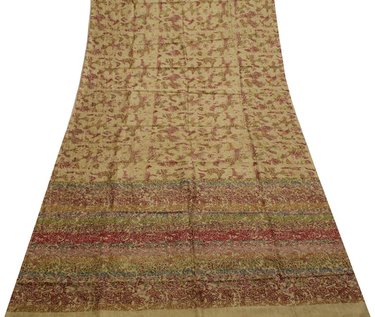 Sushila Vintage Indian Saree Pure Silk Printed & Self Woven Soft Craft Fabric