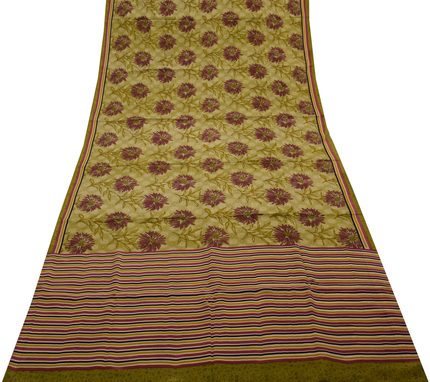 Sushila Vintage Green Saree 100% Pure Crepe Silk Printed Floral Soft Fabric